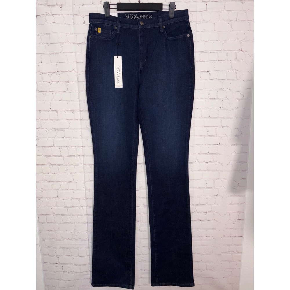 Second Clothing Yoga Jeans Straight Leg Indigo Blue High Rise Denim Size 32 Tall